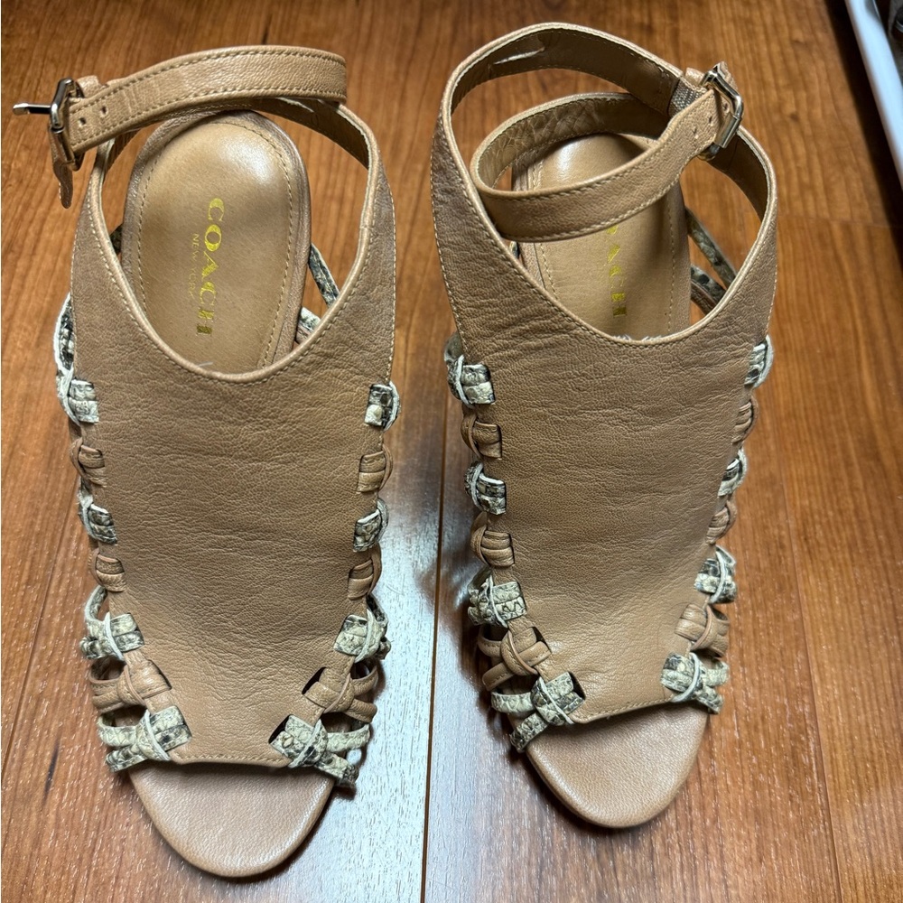 Coach Tan Heels with ankle Straps size 6